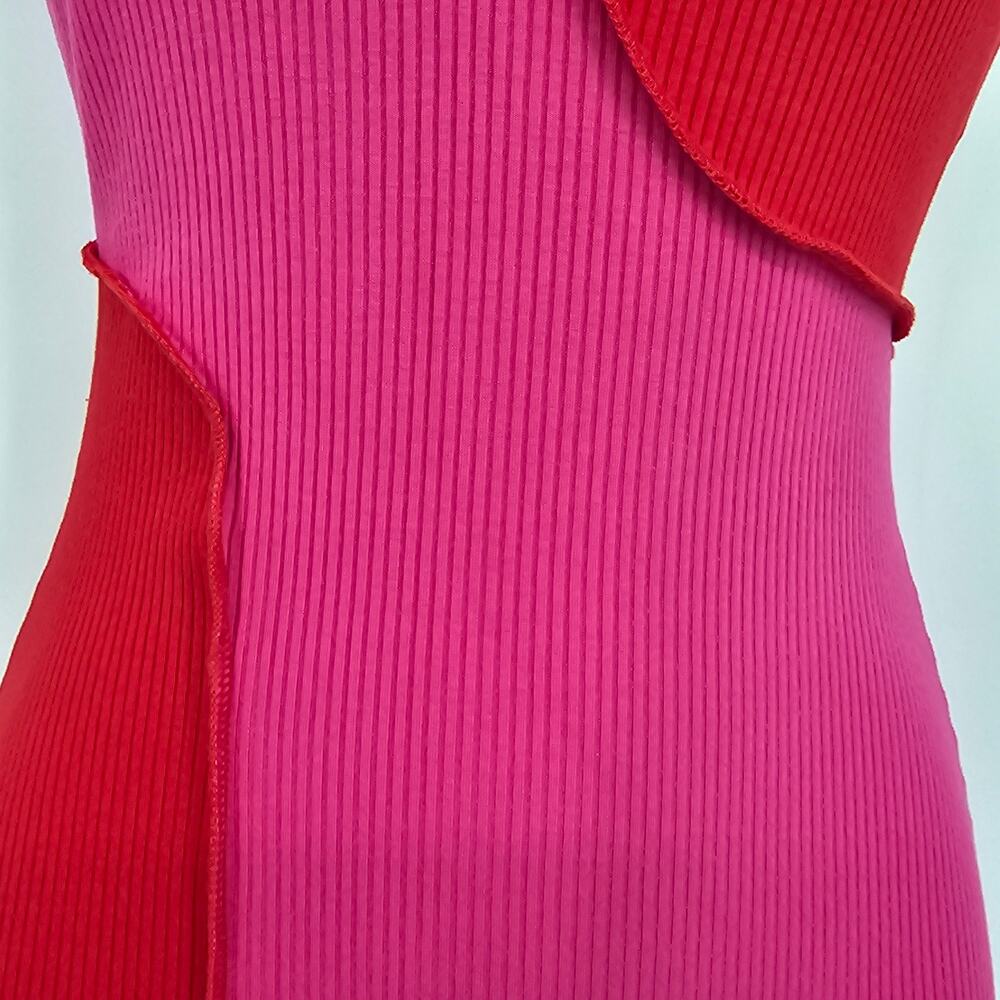 Naked Wardrobe Womans size XL Rib Colorblock Racerback Midi Dress Pink/Red NWOT - Picture 3 of 8